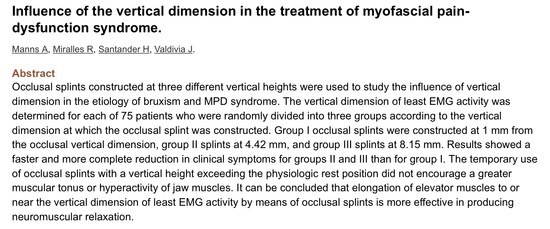 Archive research title and abstract about vertical dimension and myofascial pain syndrome.